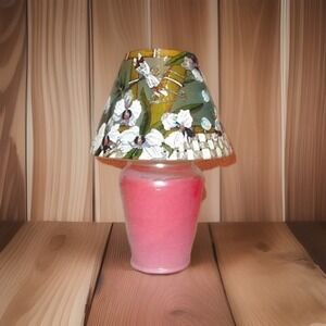 Vtg Amia Stained Glass Mosaic Candle Topper Shade Hand Painted Flowers Dragonfly